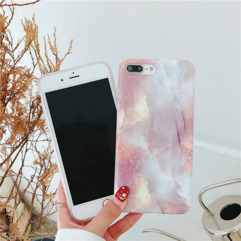 Модный мраморный матовый мягкий чехол из ТПУ для iPhone X милый розовый силиконовый