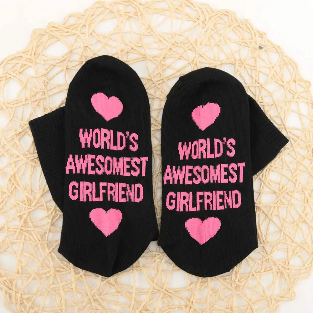 1 пара модные унисекс носки для девочек хлопок с принтом букв Английский алфавит мира Awesomest бойфренд/подруга парные носки смешной подарок