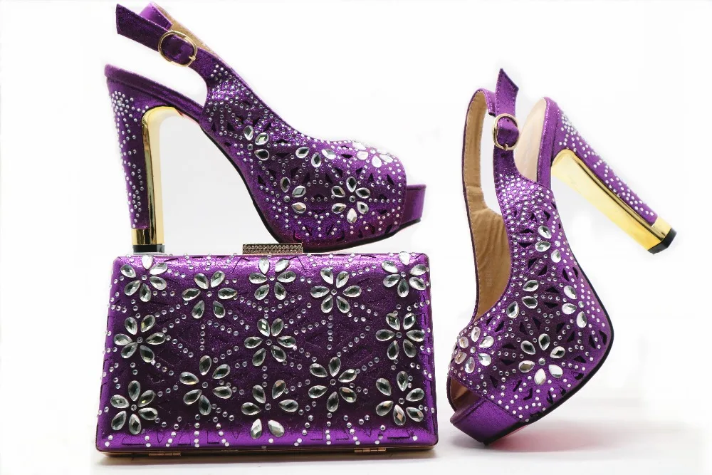 

Purple clutches bag many stones and matching high heel 4.7 inches sandal shoes italy fashion with free shipping SB8150-4