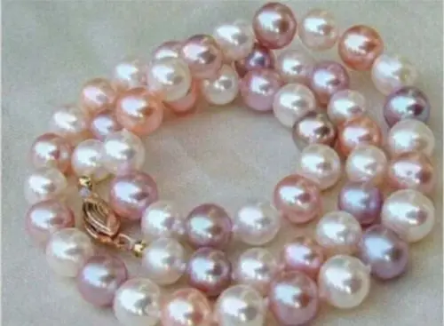 

Jew3112 CHARMING AAA+ 9-10mm south sea white pink purple pearl necklace
