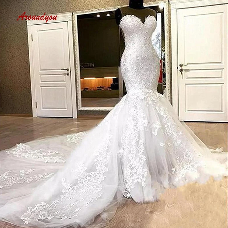 Elegant Lace Mermaid Wedding Dresses Plus Size Turkey Weding Weeding