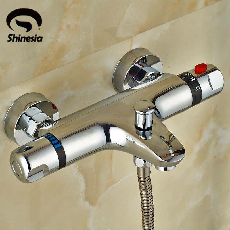 Chrome Polished Solid Brass Bathroom Thermostatic Shower Faucet Valve