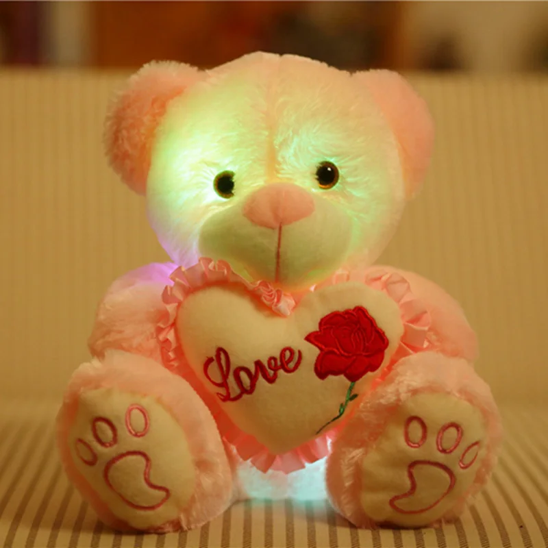 1 шт. 25/30 см светильник вверх светодиодный плюшевый мишка мягкая игрушка красочные мягкие Животные светящиеся мишки Плюшевые куклы подушка подарки для детей и девочек - Цвет: pink-30cm