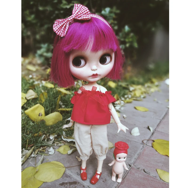 1 комплект, кукла 1/6 Mori/красные рубашки с открытыми плечами для девочек топы и штаны для Blyth Licca кукла azone