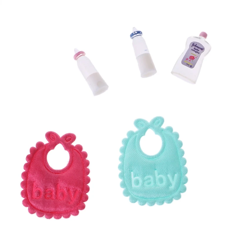 Drop ShiP New 1:12 Baby Bottles Shampoo Bib Set Doll House Miniature Nursery Accessory