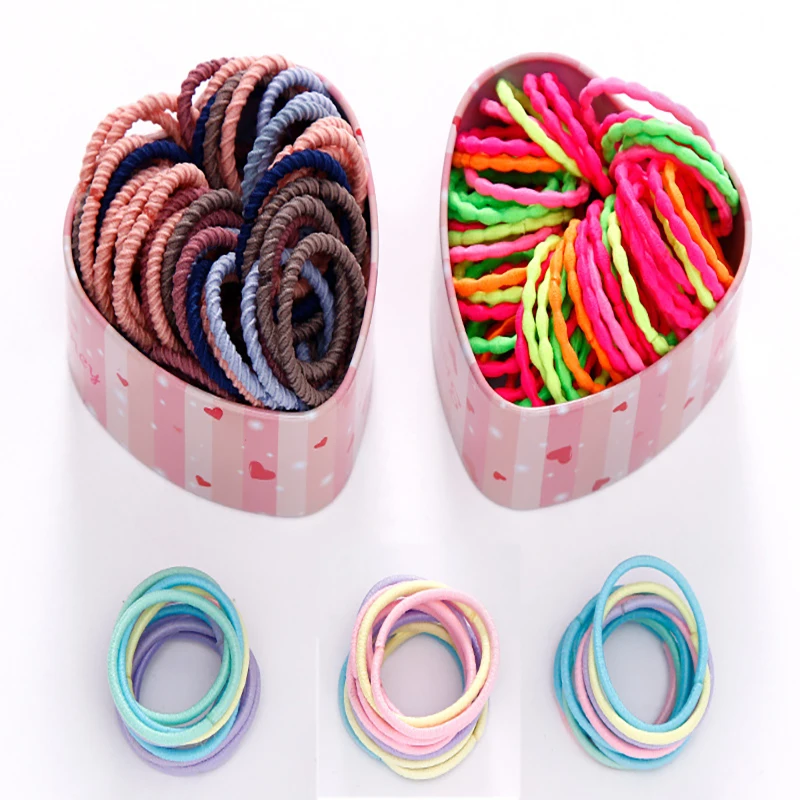 

100Pcs/lot Elastic Hair Bands with Heart Storagebox Hair Accessories Kids Girl Gift Box Packing Birthday