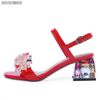 

Crystal high Heels Sandals woman genuine leather shoes princess's glass slipper Summer style wedding Shoes Woman