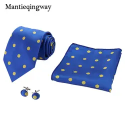 Mantieqingway Новое поступление синий + с желтыми точками шеи галстук запонки полотенце для сундуков для мужчин Свадебная Мужская, в деловом