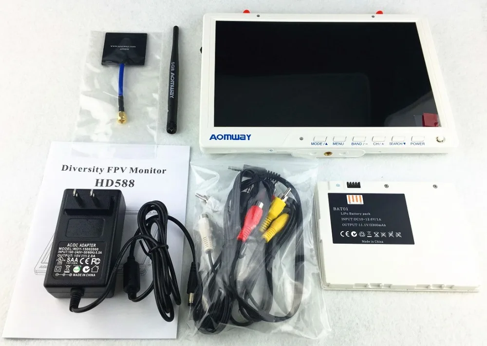 FPV Aomway 10 дюймов монитор 5,8G 64CH разнообразие HD588 v2 HD монитор 1920x1200 с DVR встроенный аккумулятор для гоночного дрона