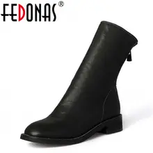 FEDONAS font b Women b font Genuine font b Leather b font Back Zipper Thick Heel
