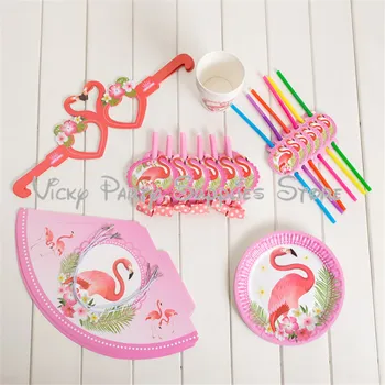 

36pcs/lot Flamingos Theme Cartoon Birthday Party Tableware Sets for 6 Disposable Plates Cups Straws Baby Shower Party Supplies