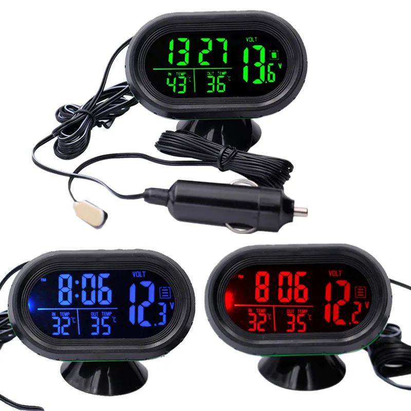 

Digital Auto Car Thermometer Car Battery Voltmeter Voltage Meter Tester Monitor 12V / 24V Noctilucous Clock Freeze Alert 10% Of