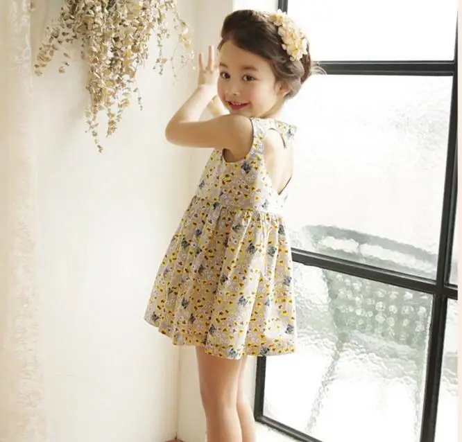 

2018 Girls Summer Cotton Floral Dress Children Birthday Party Princess Dress Baby Backless Love Heart Hollow Out Dress