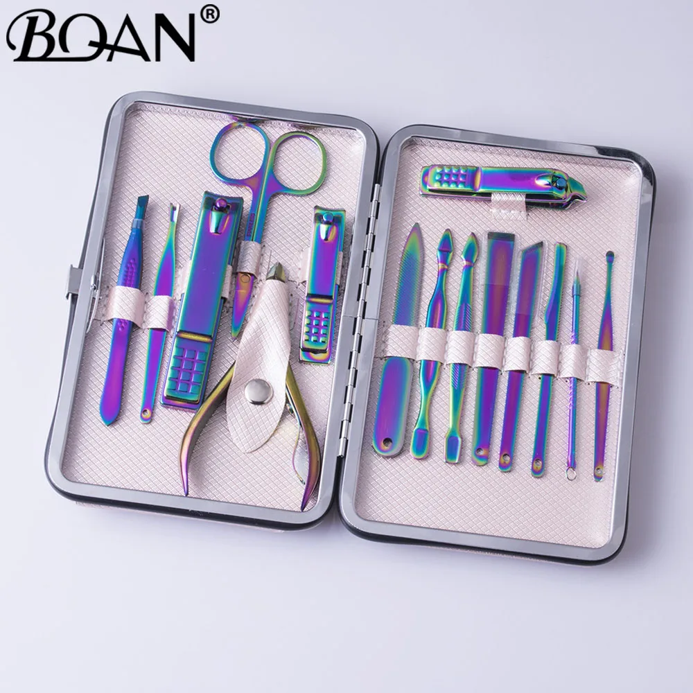 

1 Set Rainbow Chameleon Manicure Nail Kits Stainless Steel Clippers Cutter Pliers Sanding File Acne Needle Toenail Grooming Sets