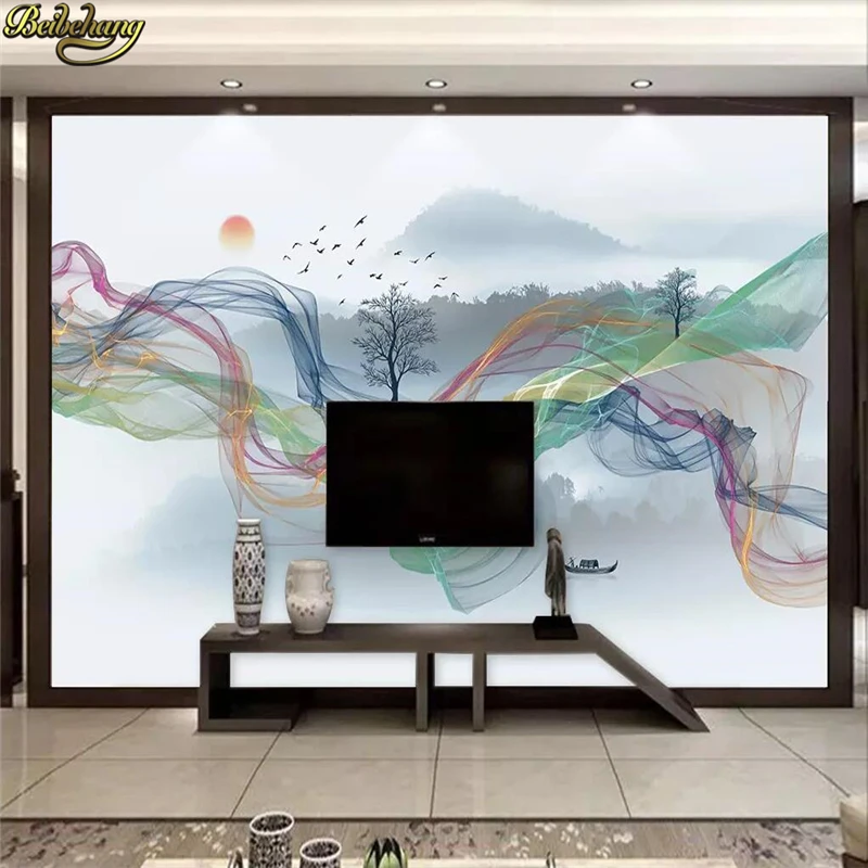 beibehang custom Abstract line ink landscape photo wallpaper for wall tree big bird sunrise background 3D wall papers home decor