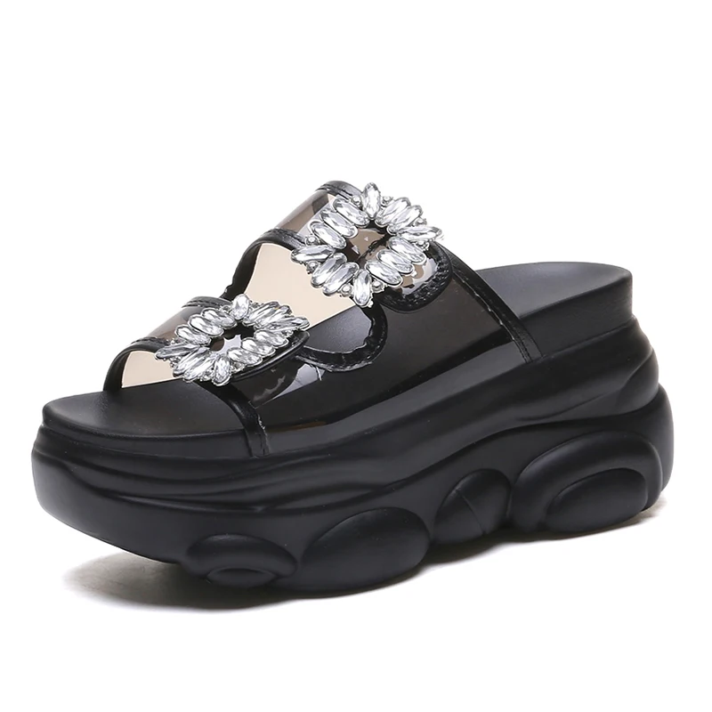 

Lucyever Women Crystal Sandals Woman Transparent PVC Platform Sneakers Slipper Women Casual Wedges Thick Sole Ladies Shoes