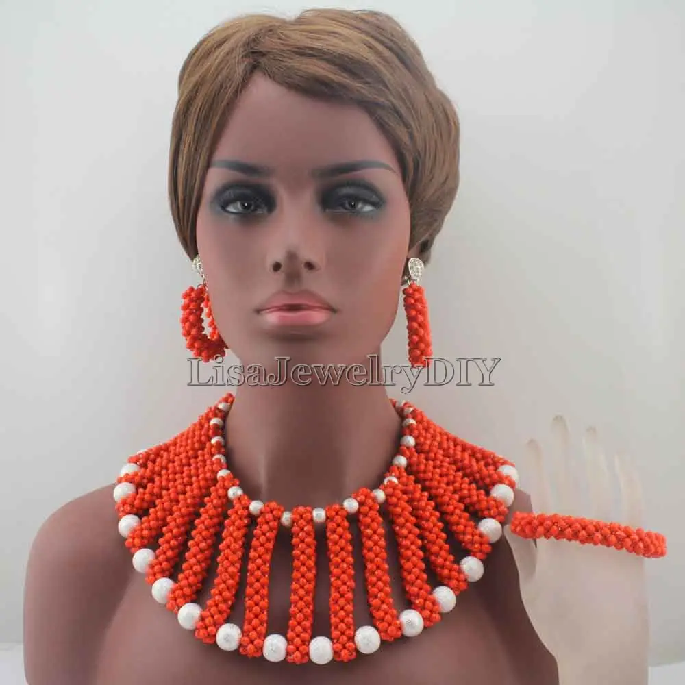 

Chunky Big African Bride Jewelry Set Nigerian Wedding Party Beads Statement Necklace Set 2016 Woman Gift Free Shipping HD7858