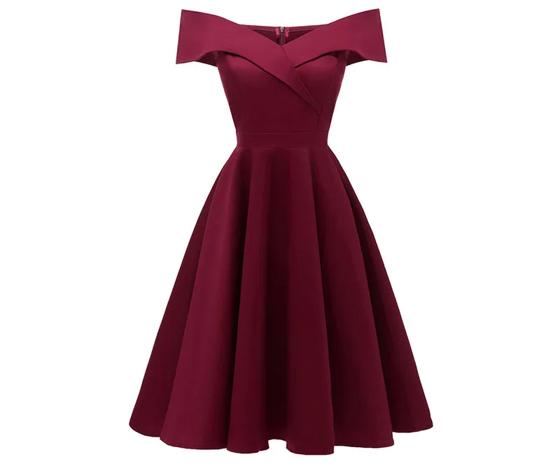 Sisjuly женское вечернее Ретро бордовое красное вино темно-синее платье офисное дамское Лето Весна работа эластичные платья с открытыми плечами - Цвет: Burgundy