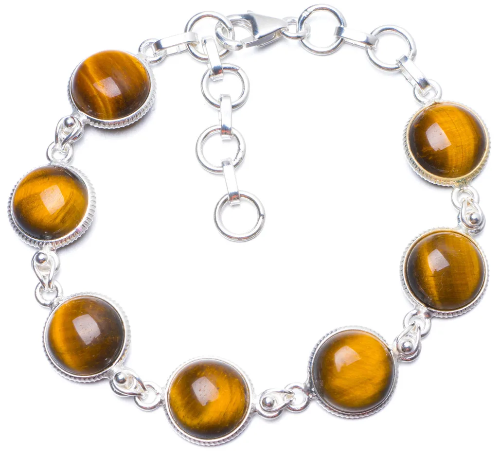

Natural Tiger Eye Handmade Unique 925 Sterling Silver Bracelet 7-8 1/4" Y0809