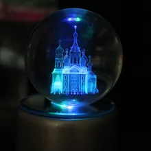 custom cheap price 3d laser engraving church pattern glass crystal ball craft for home decoration and business gift