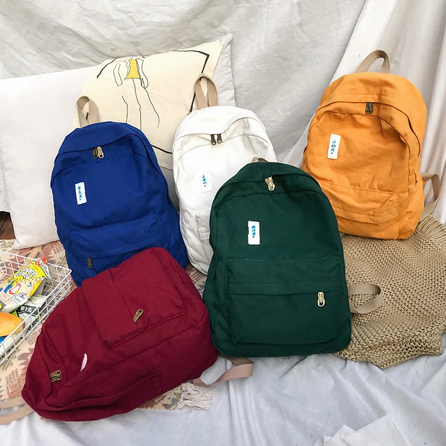 

College Style Female School Bag Backpack Women'S Fashion Candy Colors Shoulder Backpack High Quality Canvas Backpack Women