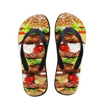 

Customized Personalized 3D Food Printed Flat Slippers Man Funny Hamburger Pizze Pattern Rubber Flip Flops Men Male Beach Shoes
