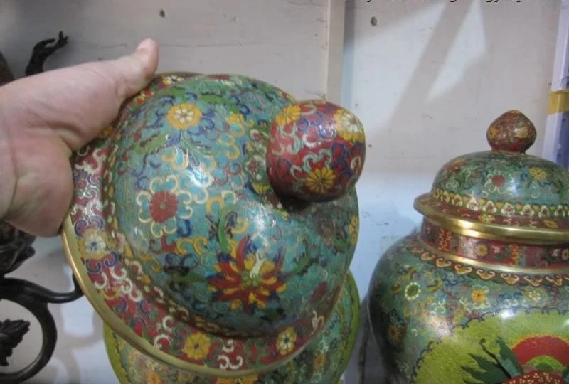 Pure Bronze перегородчатой 24 К позолотить Дракон генерал общие черепок jar горшок ваза пара