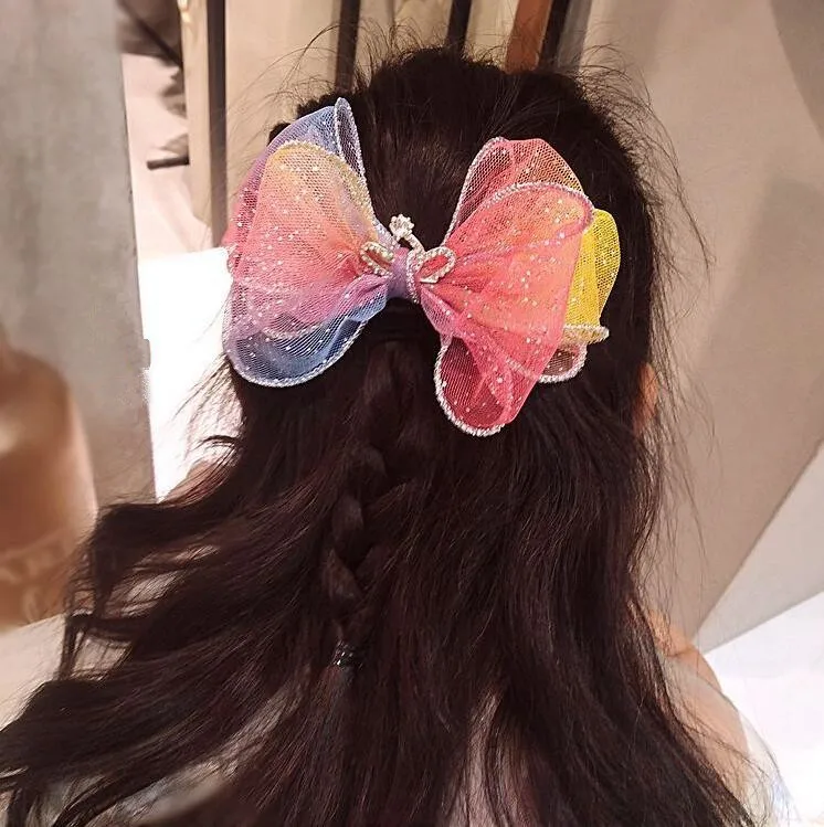 Постепенная смена цветной Марли Большая шпилька для волос с бантом Девушка Эльза Принцесса Алмазный венец волосы играть роль ребенка милые аксессуары для волос
