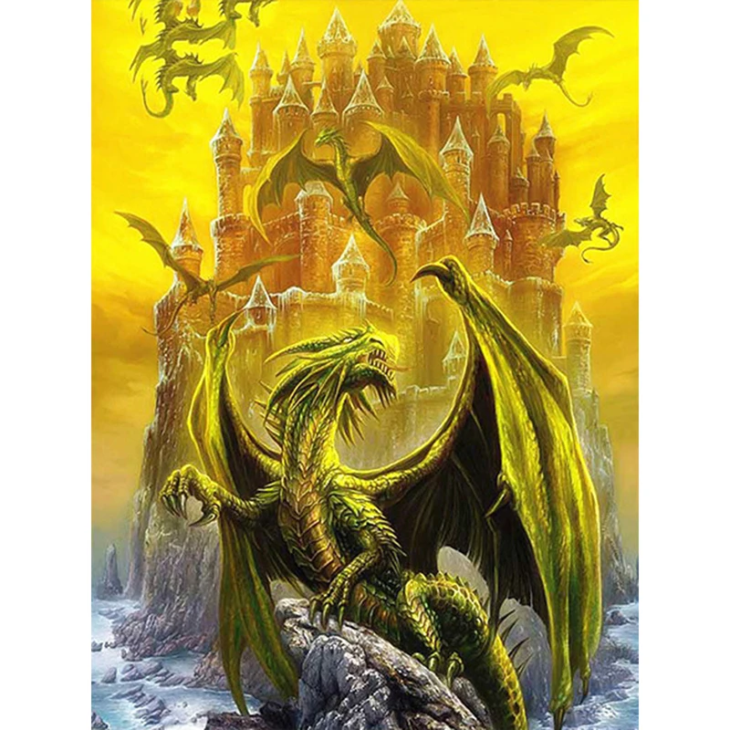 

YI BRIGHT Diamond Embroidery Full Display Dragon Castle Diamond Mosaic 5D Diamond Painting Full Square round Rhinestone Picture
