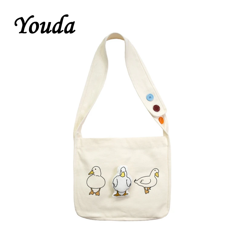 

Youda Original Three-dimensional Duck Print Canvas Bags Large Capacity Classic Shoulder Bag Female Fashion Simple Shopping Tote