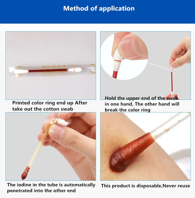 20 шт./кор.(3 коробки) 8 см идеалпласт одноразовый Медицинский Йод ватных палочек, бар с йодом, для дезинфекции ватный тампон Путешествия первой помощи