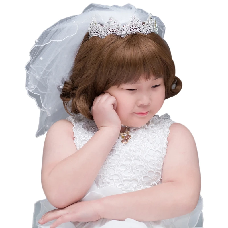 

1 Pc High Quality Mesh Children Wedding Veil Headdress Small Faux Pearls Flower Girls Headband Comb New Accessories