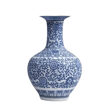 

Blue and White Interlock Branch Lotus Ceramic Vase Thin China Home Decoration High Quality Jingdezhen Antique Vase For Hotel
