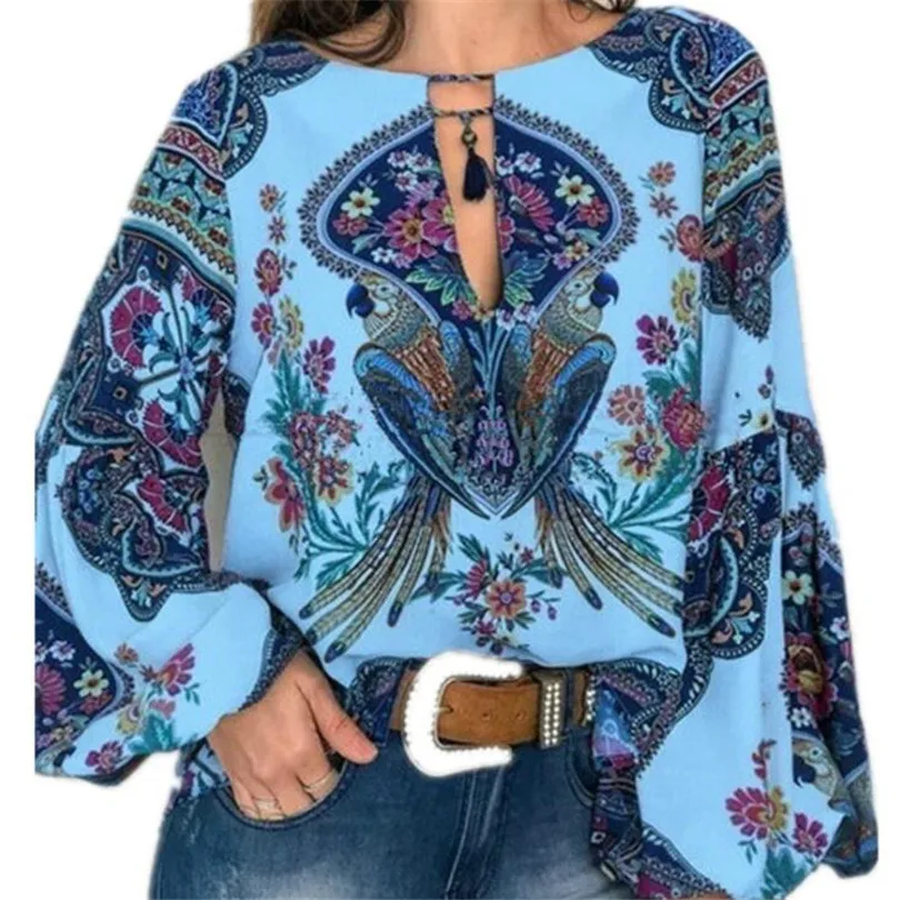

VISNXGI Women Blouses 5XL Plus Size Office Shirt Casual Loose Lantern Long Sleeve Floral Print Blouses And Top Big Size Clothing