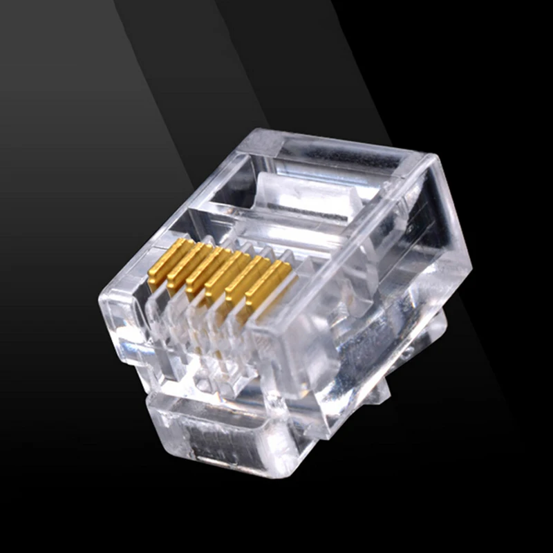 100 шт. 6P6C RJ12 кристальная головка модульный разъем позолоченный сетевой разъем для твердых телефонных кабелей разъемы