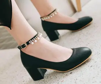 

Girls Elegant Zapatos Mujer Bride Party Casual Shoes Woman Ladies Ankle Strap Pumps Chunky High Heels Women Wedding C161688