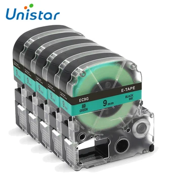 

5 Pack SC9G 9mm Black on Green Label Printer Tape For King Jim TEPRA Tape Printers Compatible EPSON Label Printer Ribbons