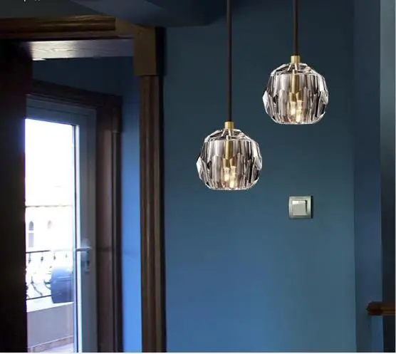 

Nordic postmodern light luxury single head crystal small chandelier bar dining room study bedroom bedside