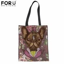 FORUDESIGNS/Сумка-тоут из хлопка с принтом чихуахуа, холщовая женская сумка-шоппер, сумка на плечо для шоппинга, Модная Эко Льняная сумка Bolsa