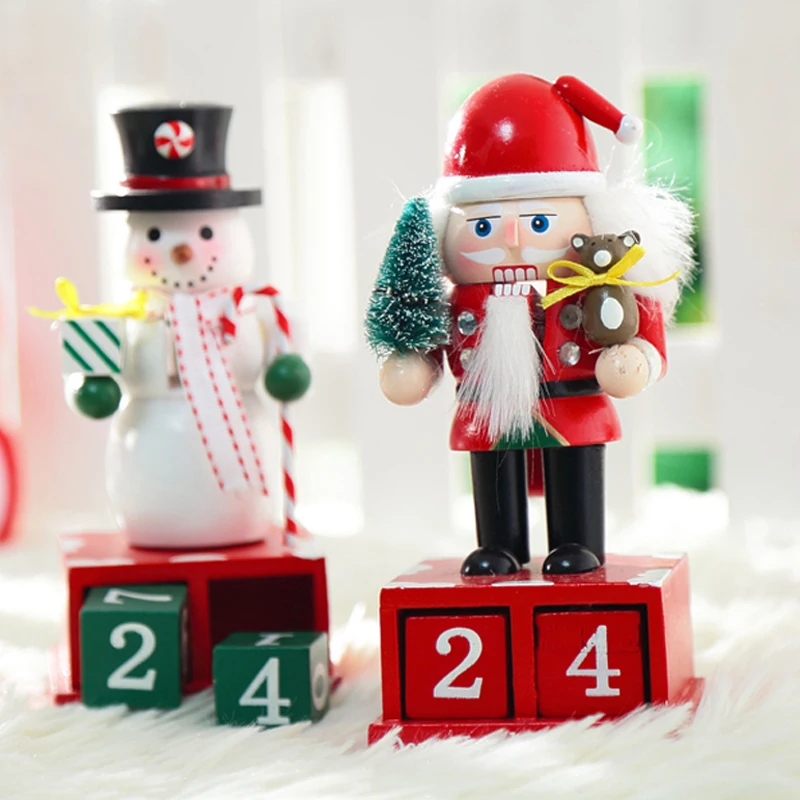 

Mini Table Decoration Wood Christmas Calendar Nutcracker Decoration with Ornament X'mas Best Gift