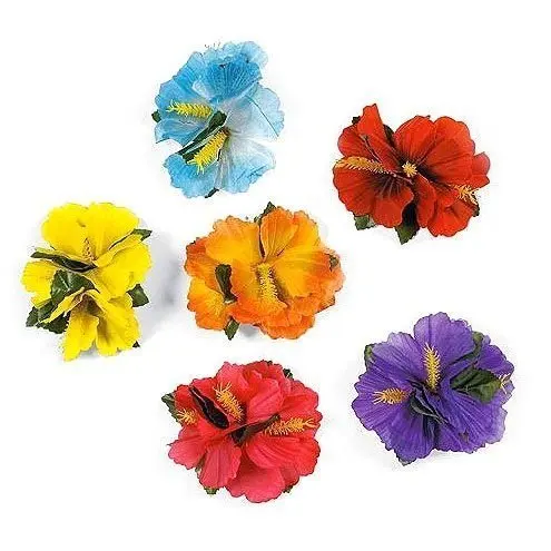 

METABLE (12 Pack) Outlet Hula Girl Hibiscus Color Assorted Flower Lei Hawaiian Island Rainforest Theme Hair Clips for Birthday