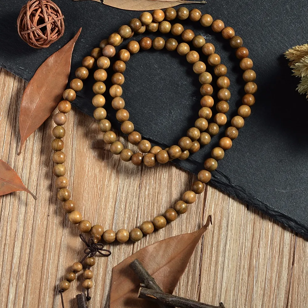 

108*8mm Tibetan Buddhist For Men Natural Green Sandalwood Prayer Malas Fashion Wooden Beaded Necklace Bracelets