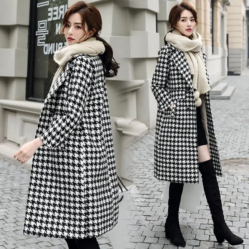 

Stylish charming hound checkered coat comfortable simple temperament personality Woolen beauty jacket