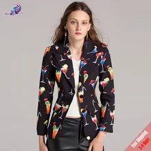 Модная Осенняя верхняя одежда, пальто высокого качества, новинка года, Женская куртка с длинными рукавами и принтом сока, куртка с воротником, верхняя одежда, новинка