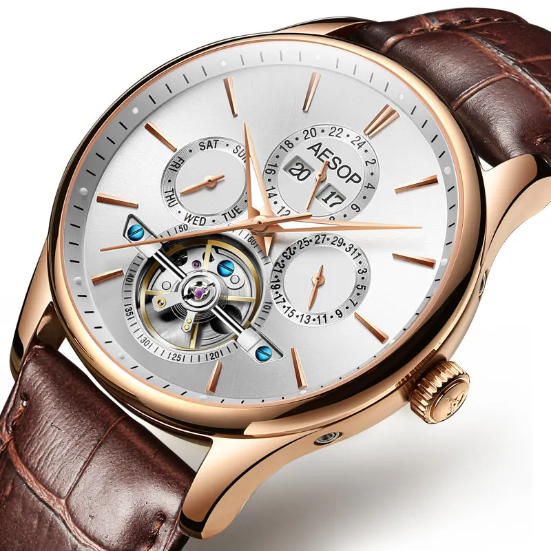 

2018 AESOP Men Watch Automatic Mechanical Wristwatch Leather Shockproof Waterproof Watch Male Clock Relogio Masculino