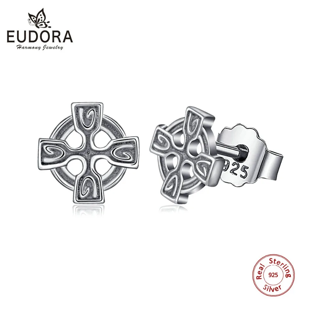 Юдора S925 Серебряные серьги в виде креста модные серьги из стерлингового серебра блестящие навсегда серьги гвоздики кельтские узлы дизайн женские серьги CYE34