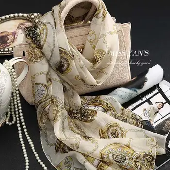 

Genuine Silk Women Scarf Fashion Classic Watch Chain Print Scarves 2015 Spring Summer Winter Good Quality Shawl