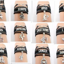 YUZHEJIE 12 знаков зодиака браслет Wo мужские браслеты бусины подвеска-Шарм ручной работы кожаный браслет панк-рок мужские ювелирные изделия