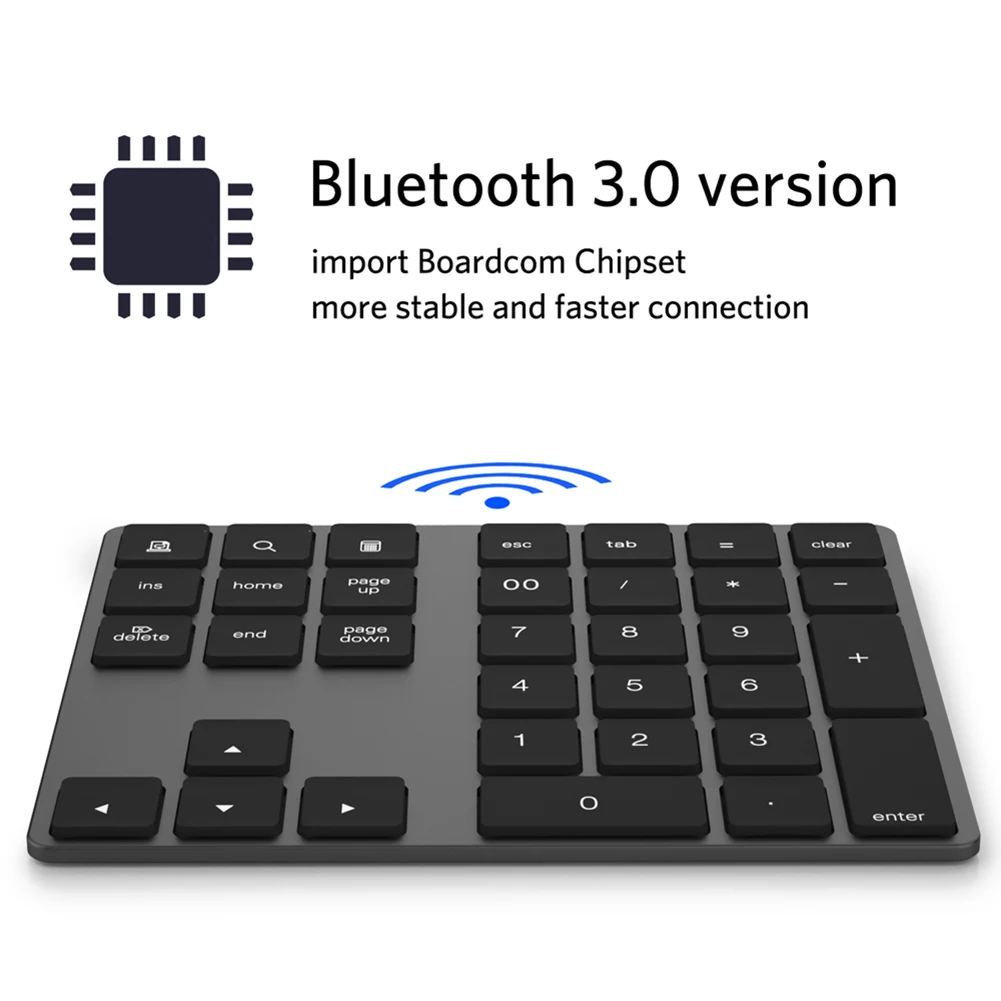 

Bluetooth Number Pad Keyboard Numeric Mini 34 Keys Aluminum Alloy for iOS Android JLRL88