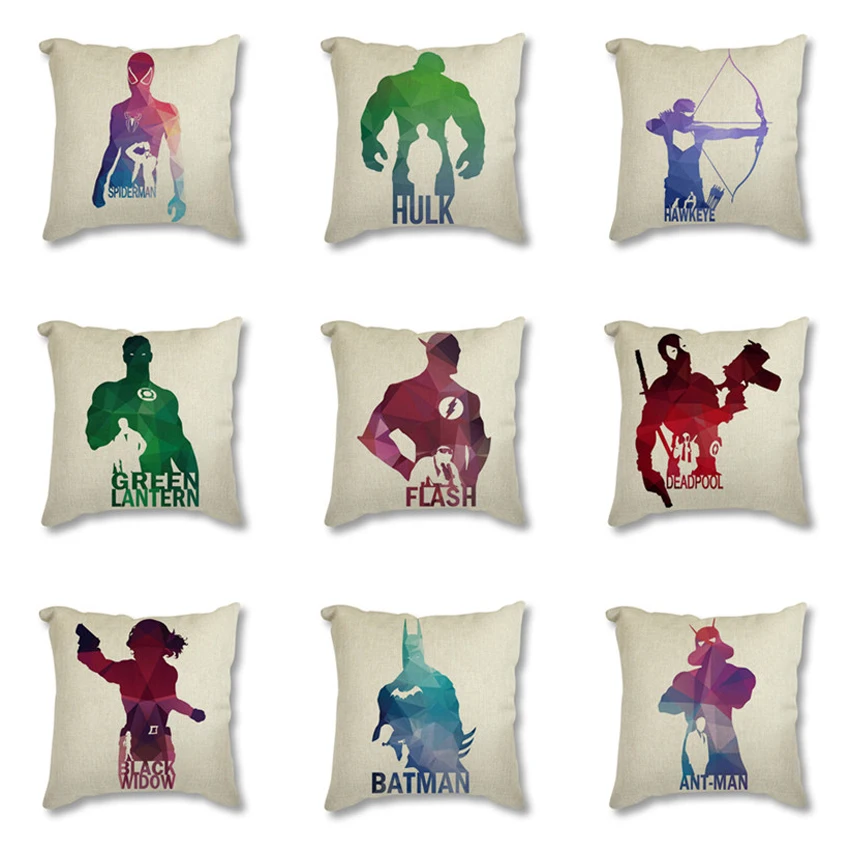 

Geometric Superhero Avengers Batman Pop Cartoon Seat Sofa Cushion Cover Movie Infinity War Prints Nordic Decorative Pillowcase